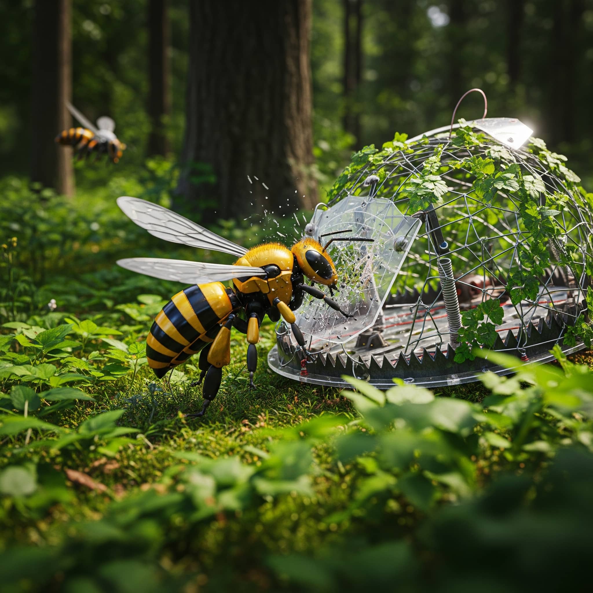A robotic bee getting into a trap