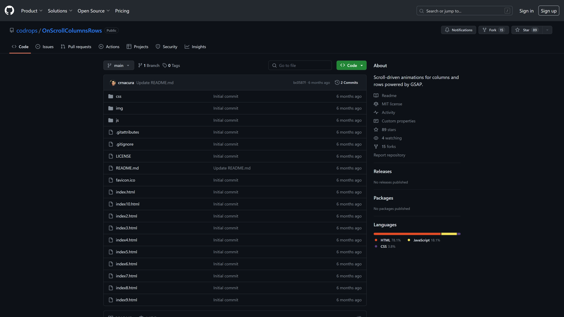Image du Github de On Scroll Columns Rows