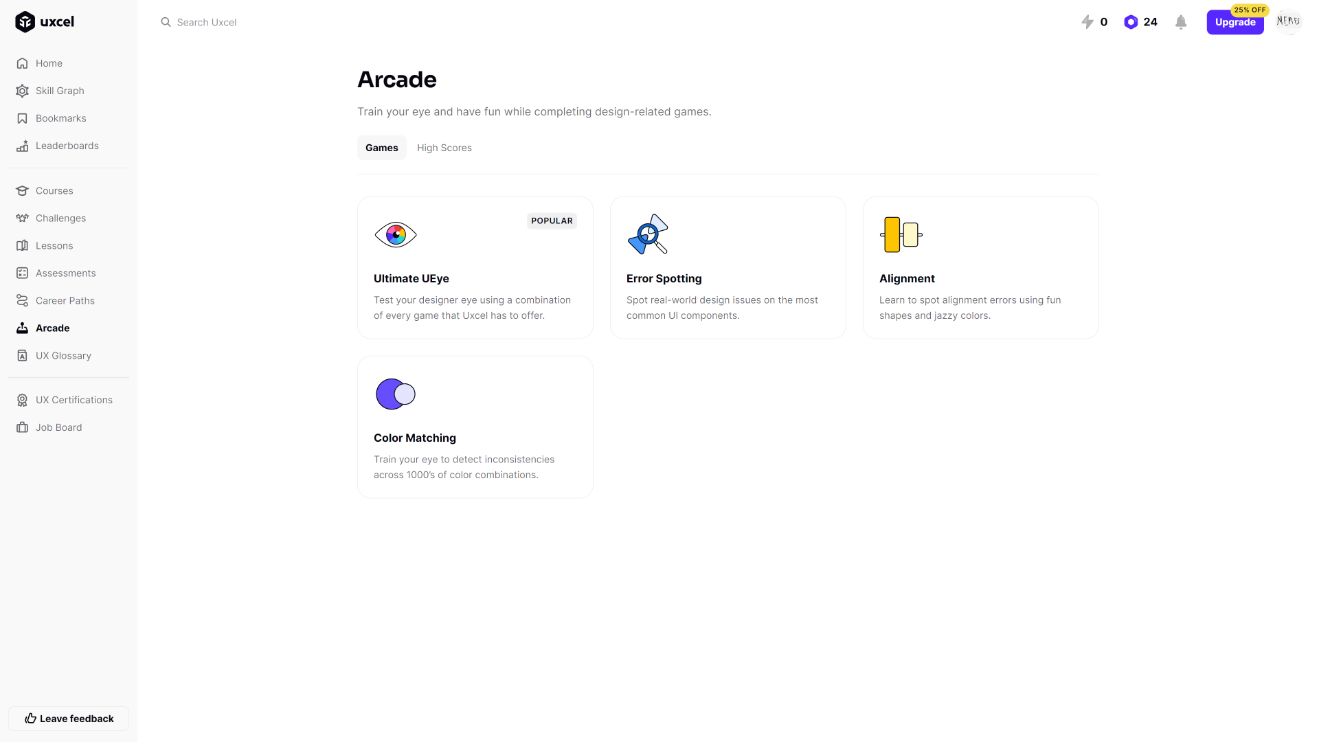 Image du site UXCel - Arcade